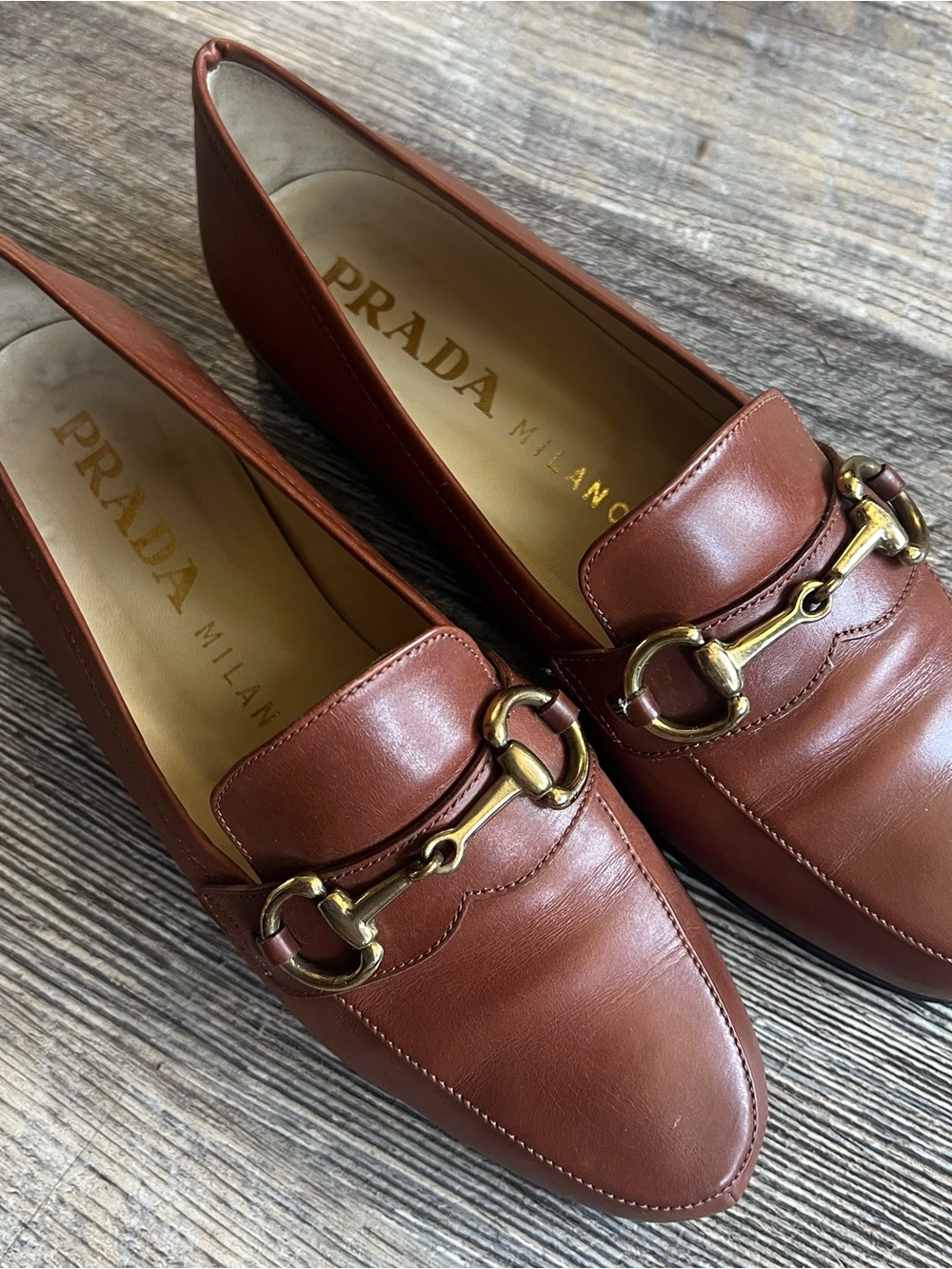 Prada Chestnut Leather Horsebit Loafers for Women Size 6 - Picture 6 of 14